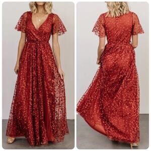 Baltic Born Marseille Leaf Embossed Maxi Dress Short Sleeves women’s size XL
